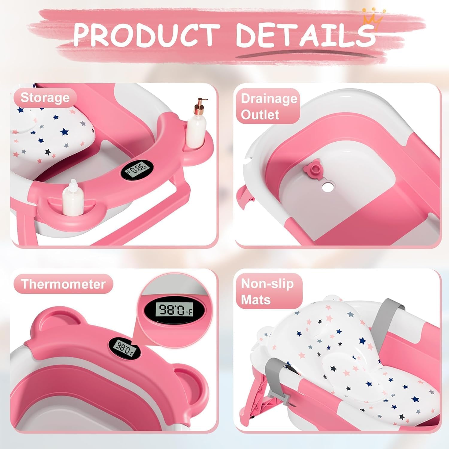 TPN baby bathtub in use with parent securing baby for safer bath time