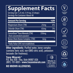 Trace Minerals label detail displaying ionic boron 6 mg for clear ingredient info