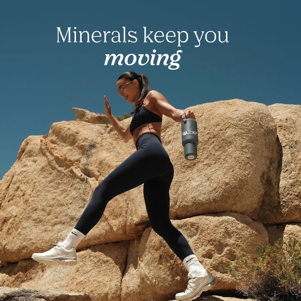Trace Minerals bottle placed next to common objects showing compact size