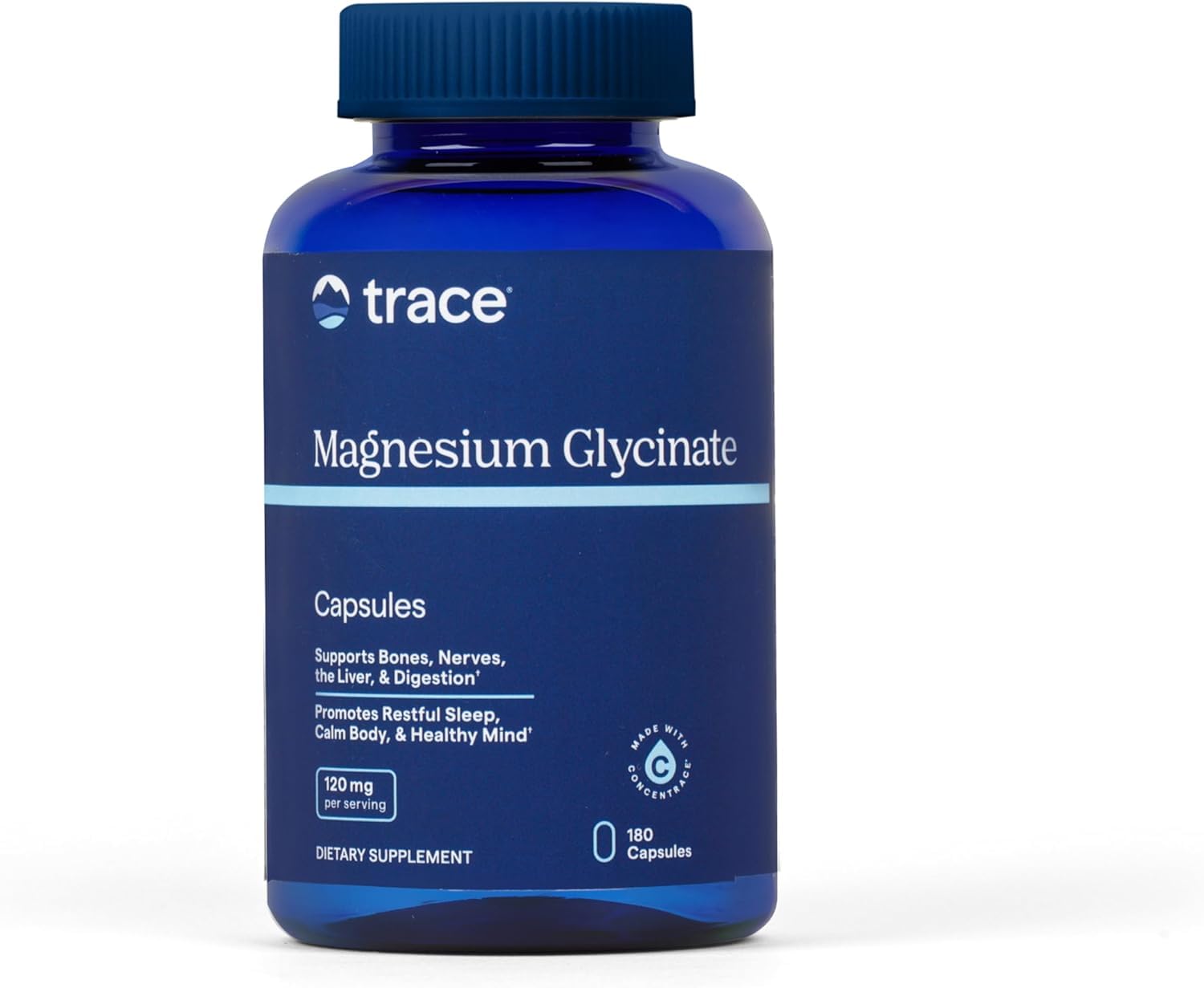 Trace Minerals bottle front showing magnesium glycinate label and benefit