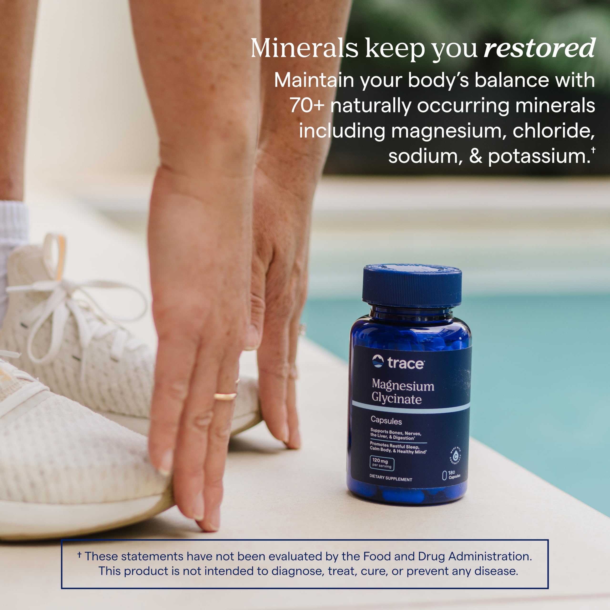 Trace Minerals capsules pouring into hand illustrating convenient dosing