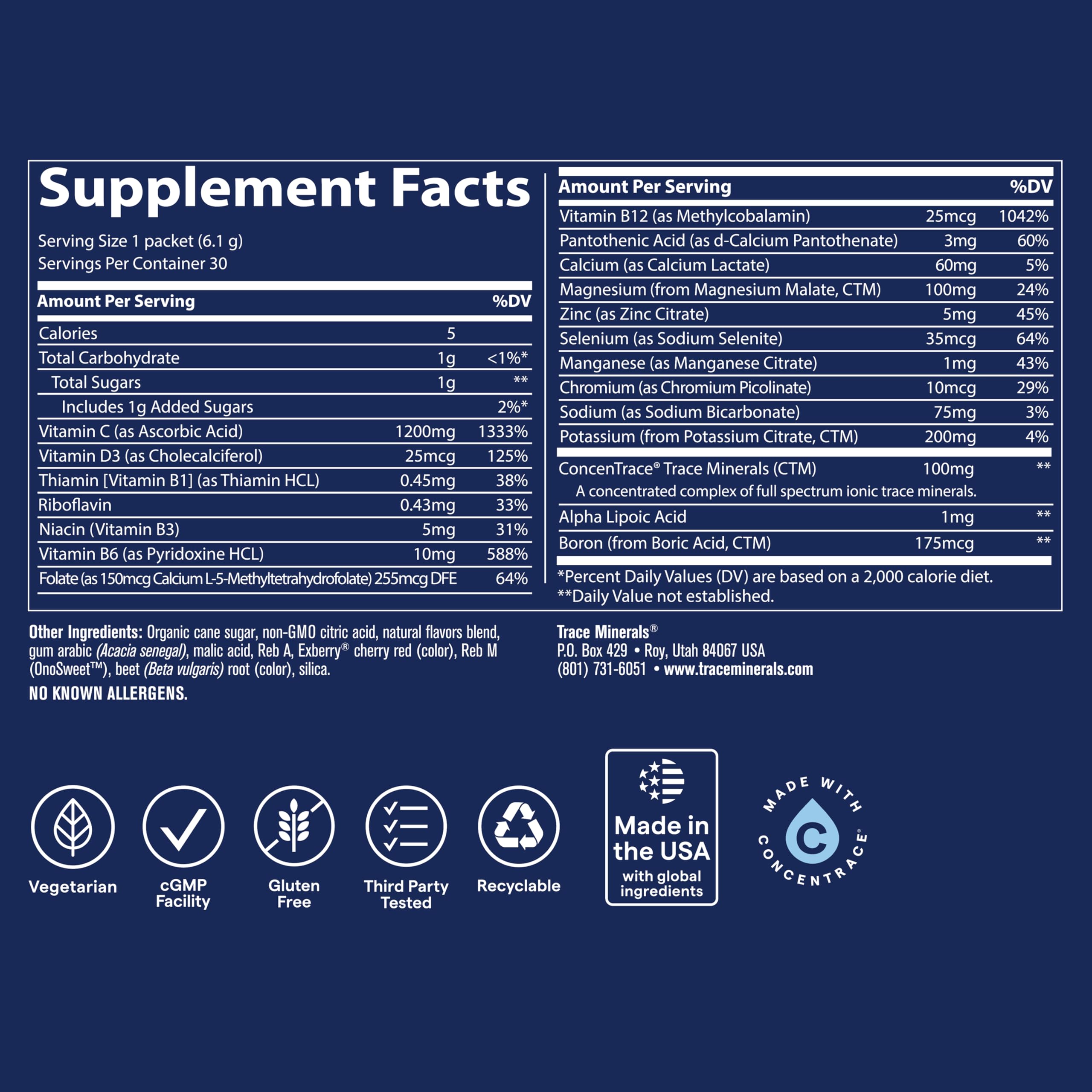 Powder texture of Trace Minerals packet dissolving, showing smooth mixability for fast hydration