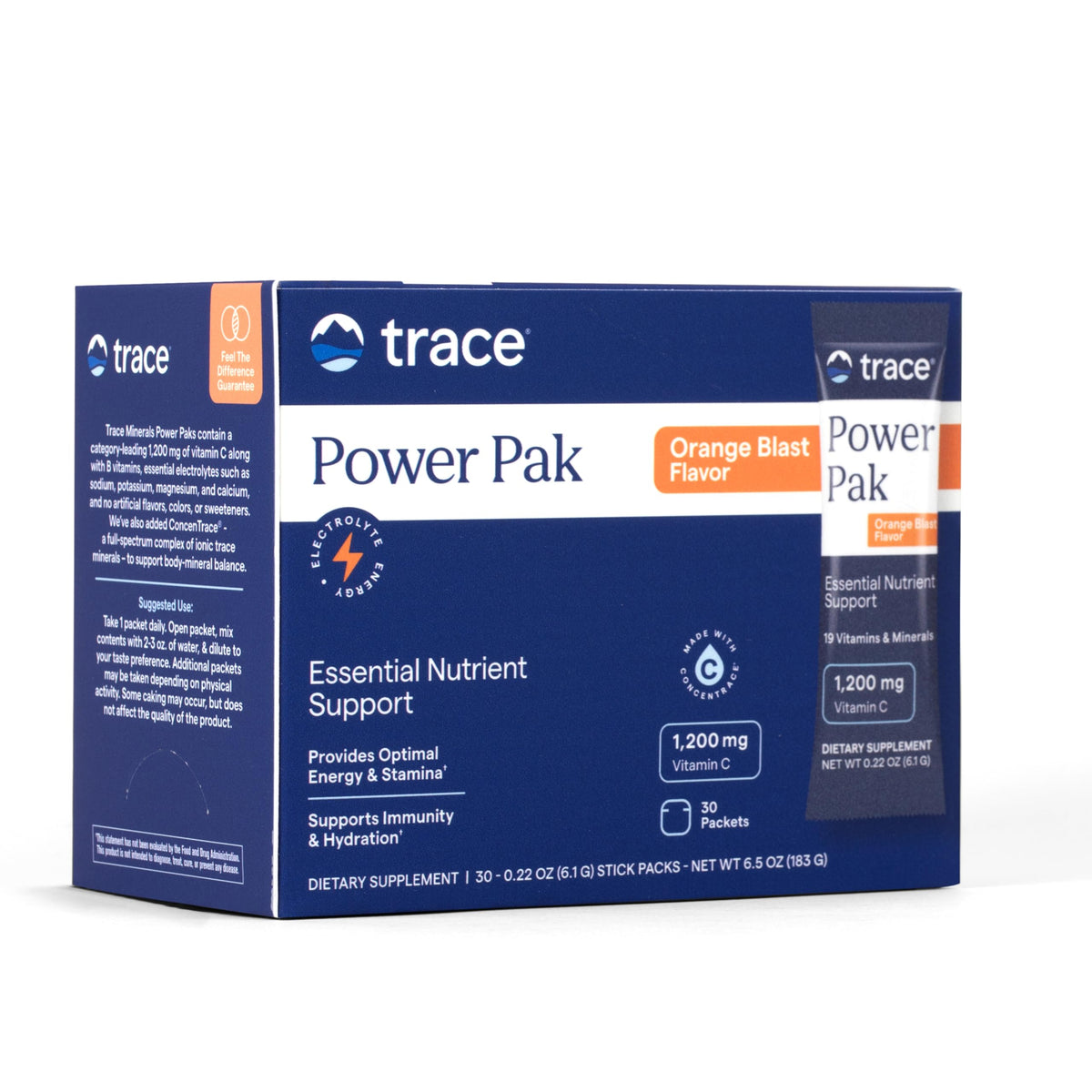 Trace Minerals front packaging showing 30-count box and clear branding benefits