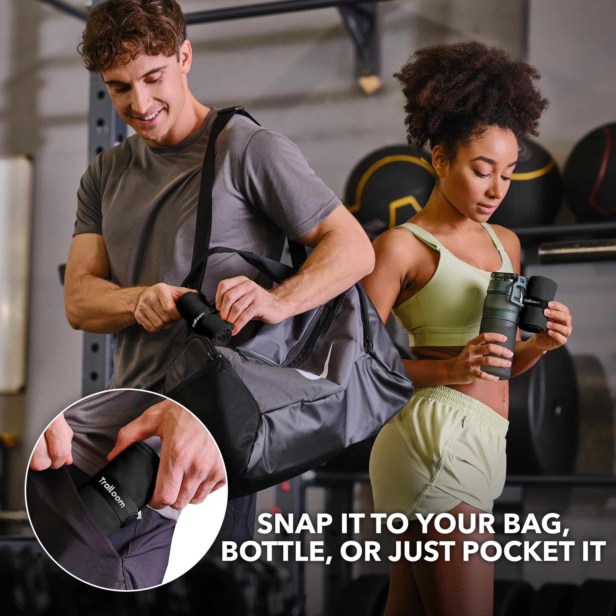 Trailoom in use wiping face during workout keeping sweat under control