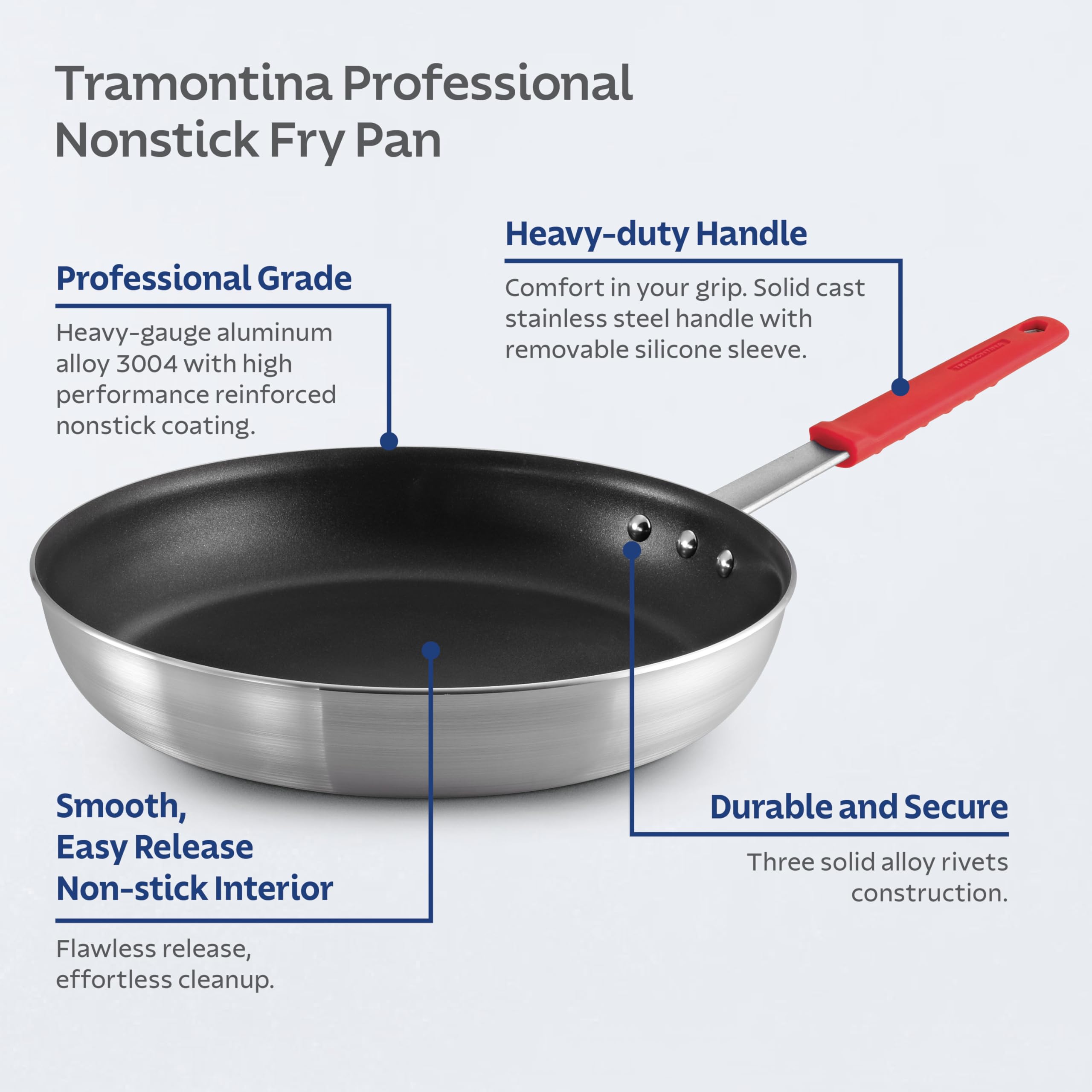 Tramontina handle close-up with removable silicone grip for comfortable handling