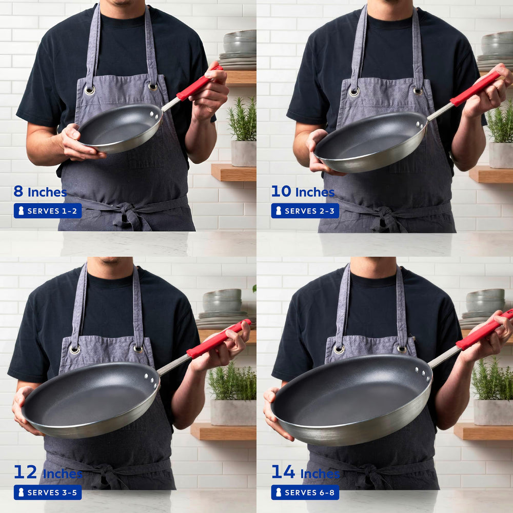 Tramontina pan in use on stovetop searing food evenly for consistent results