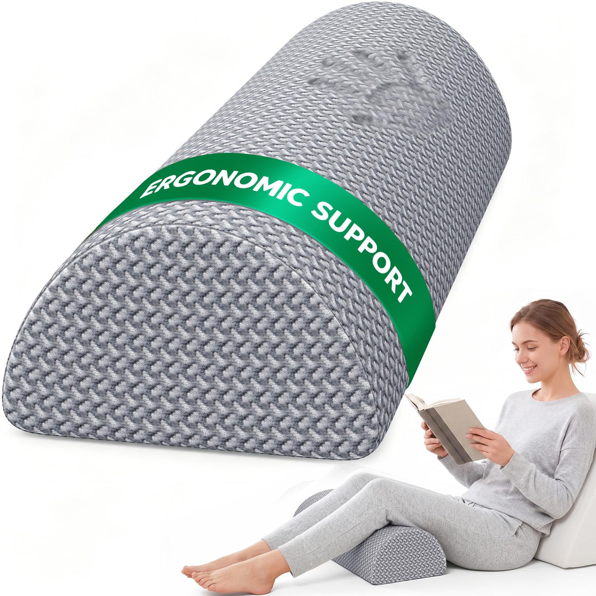 TranquilRelax knee pillow front view showing half-moon shape and firm support