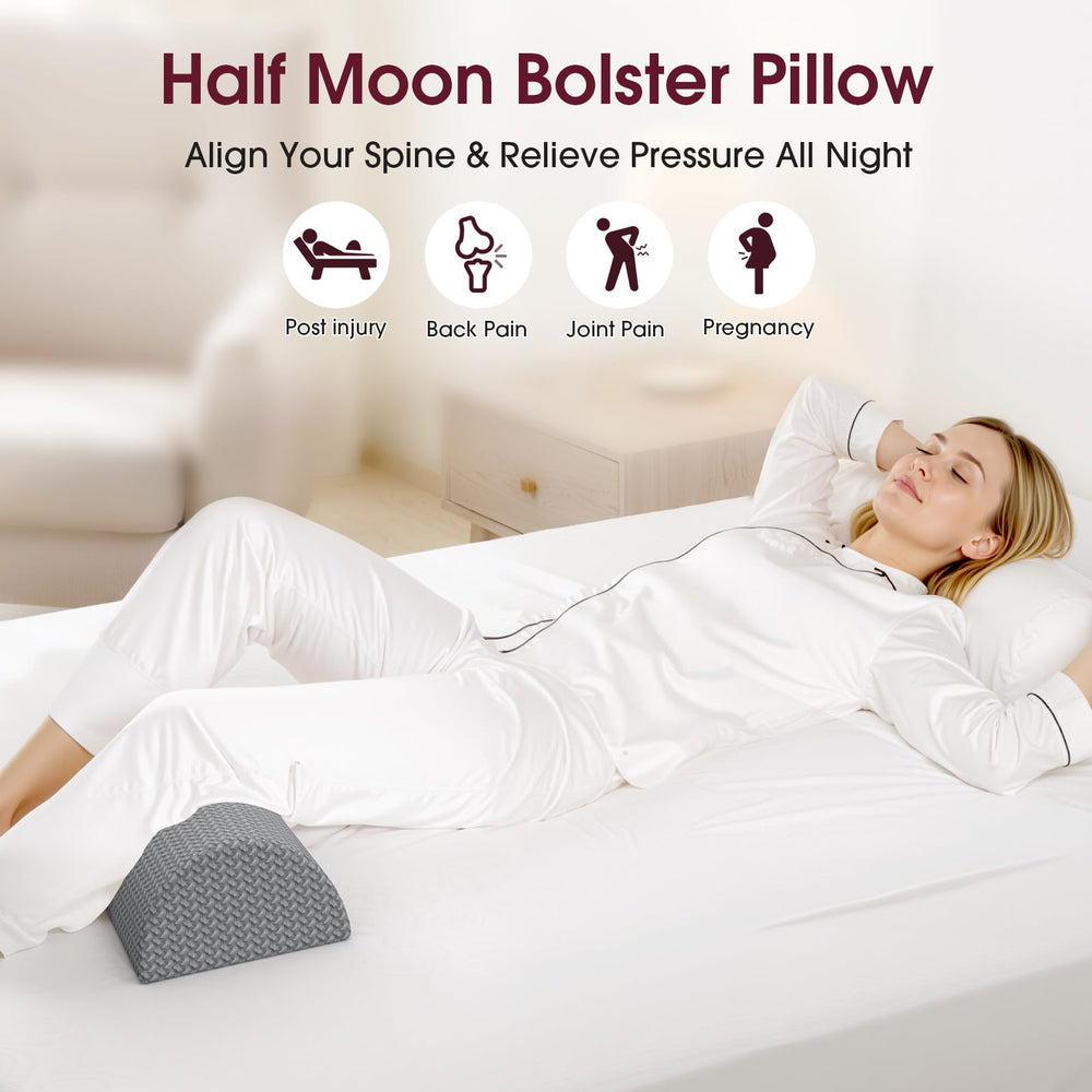 TranquilRelax knee pillow placed on bed demonstrating improved lumbar comfort