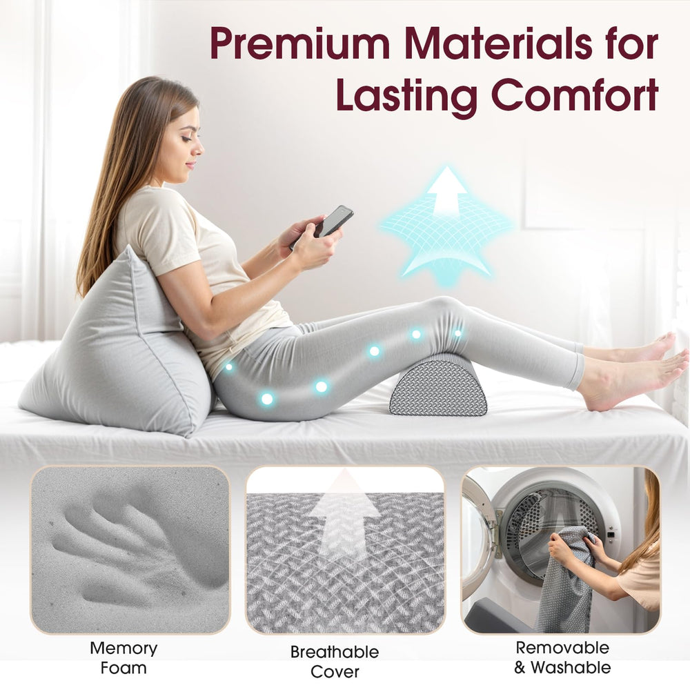 TranquilRelax knee pillow tucked between knees illustrating joint alignment benefit