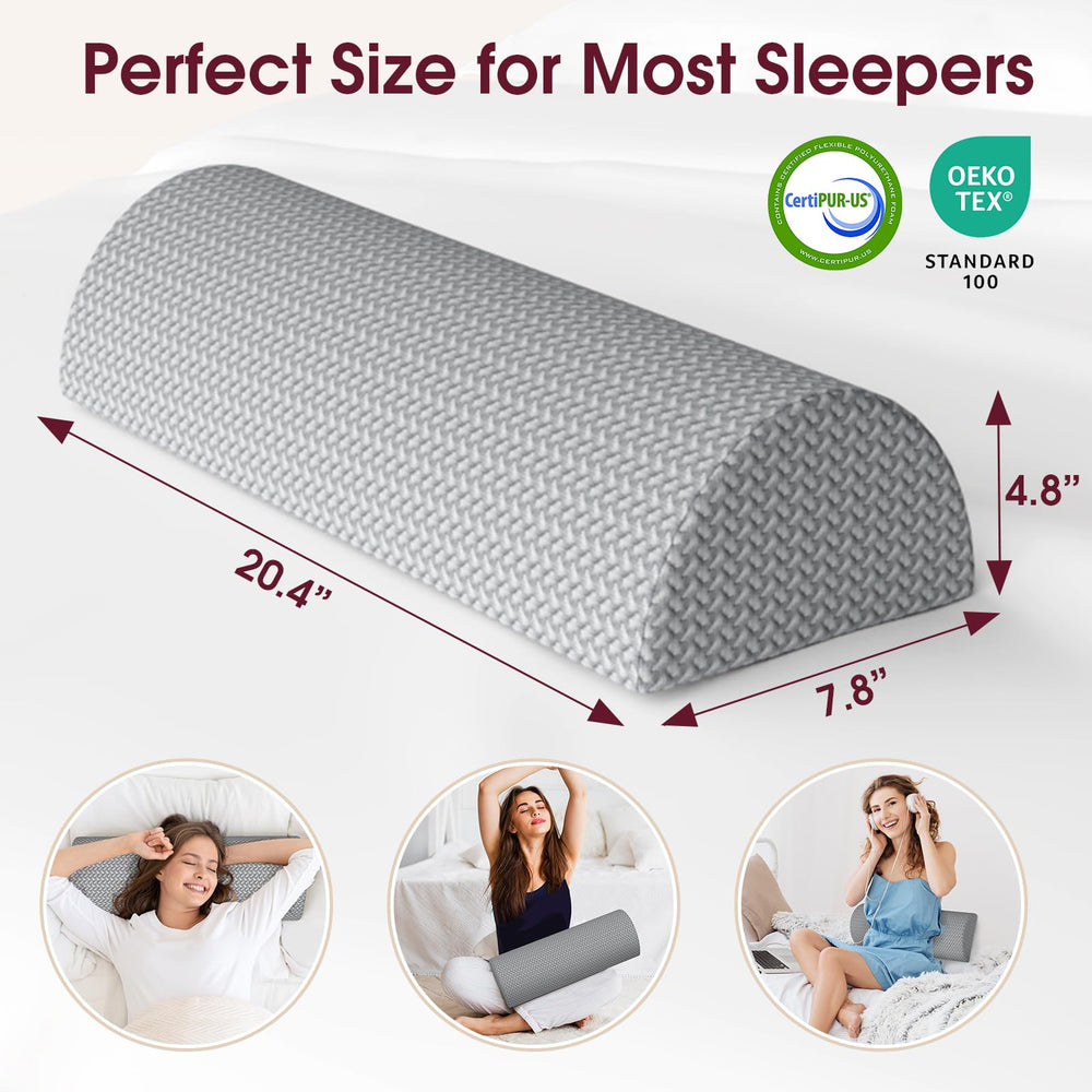 TranquilRelax knee pillow beside a ruler showing 20.4 inch length for scale