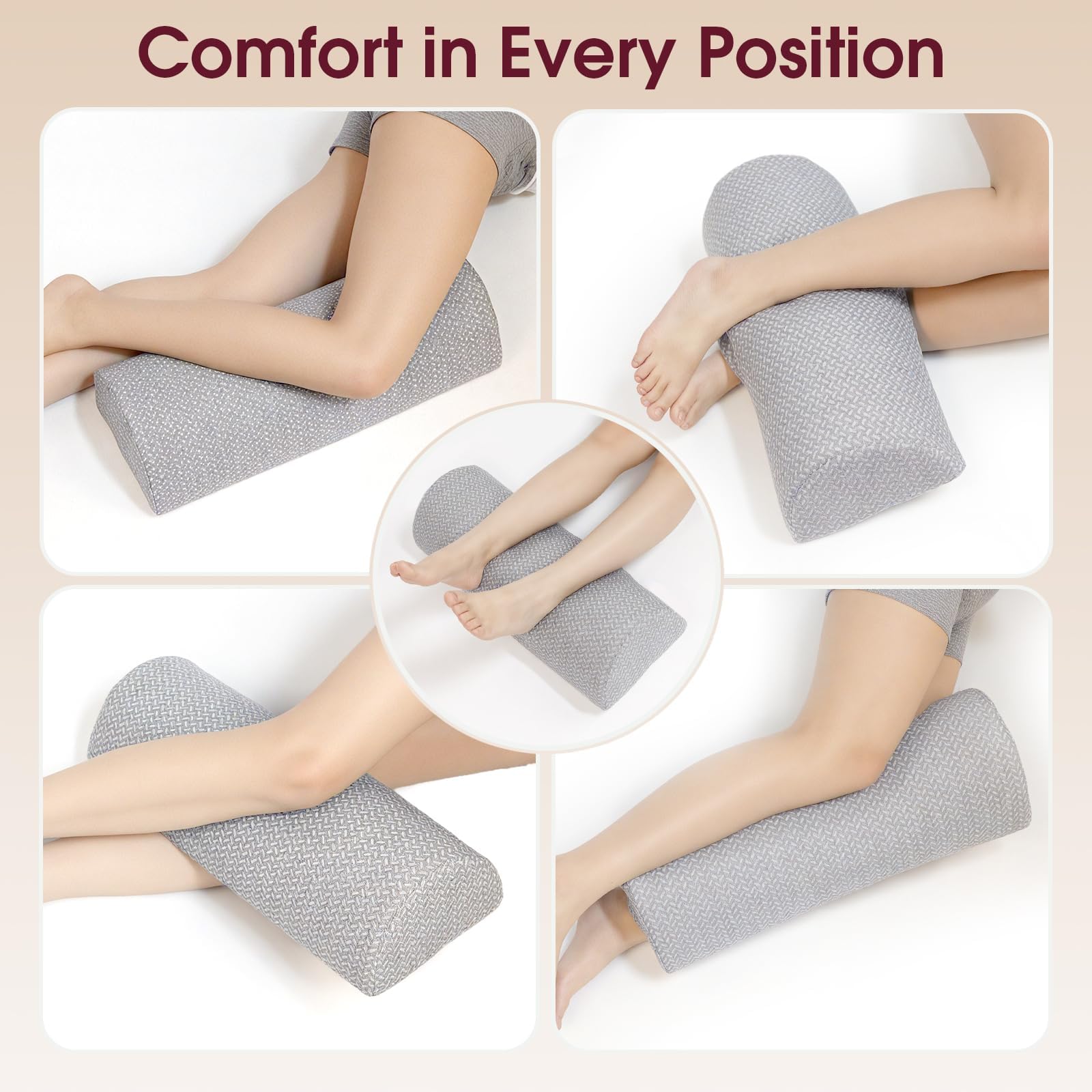 TranquilRelax knee pillow on airplane seat highlighting portable travel comfort
