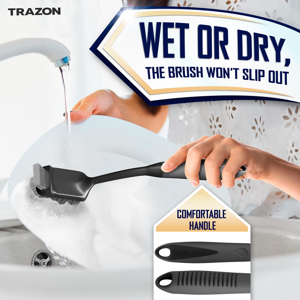 Trazon long-handle brush grip showing non-slip handle for comfortable use