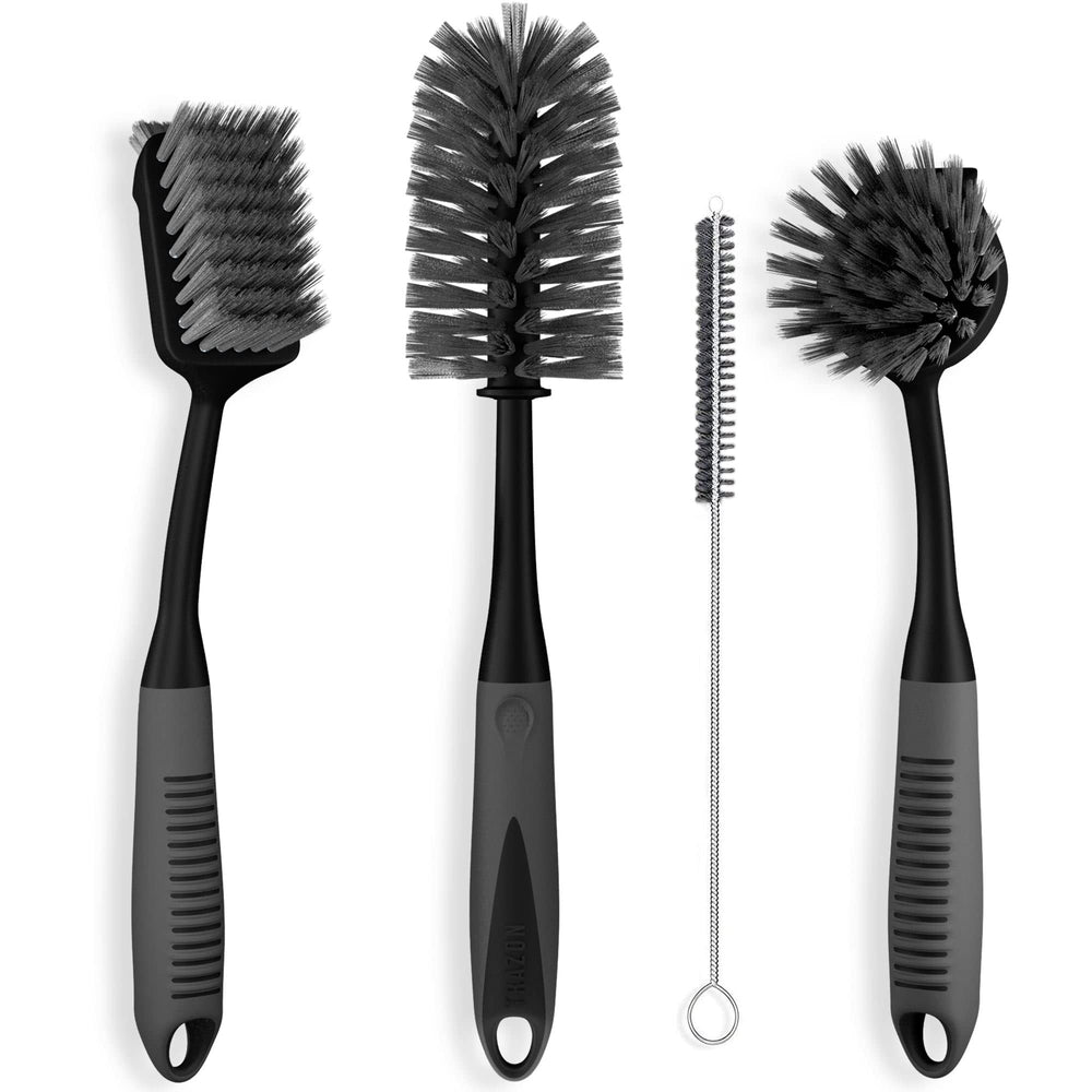 Trazon dish brush set front packaging showing all four brushes and benefits