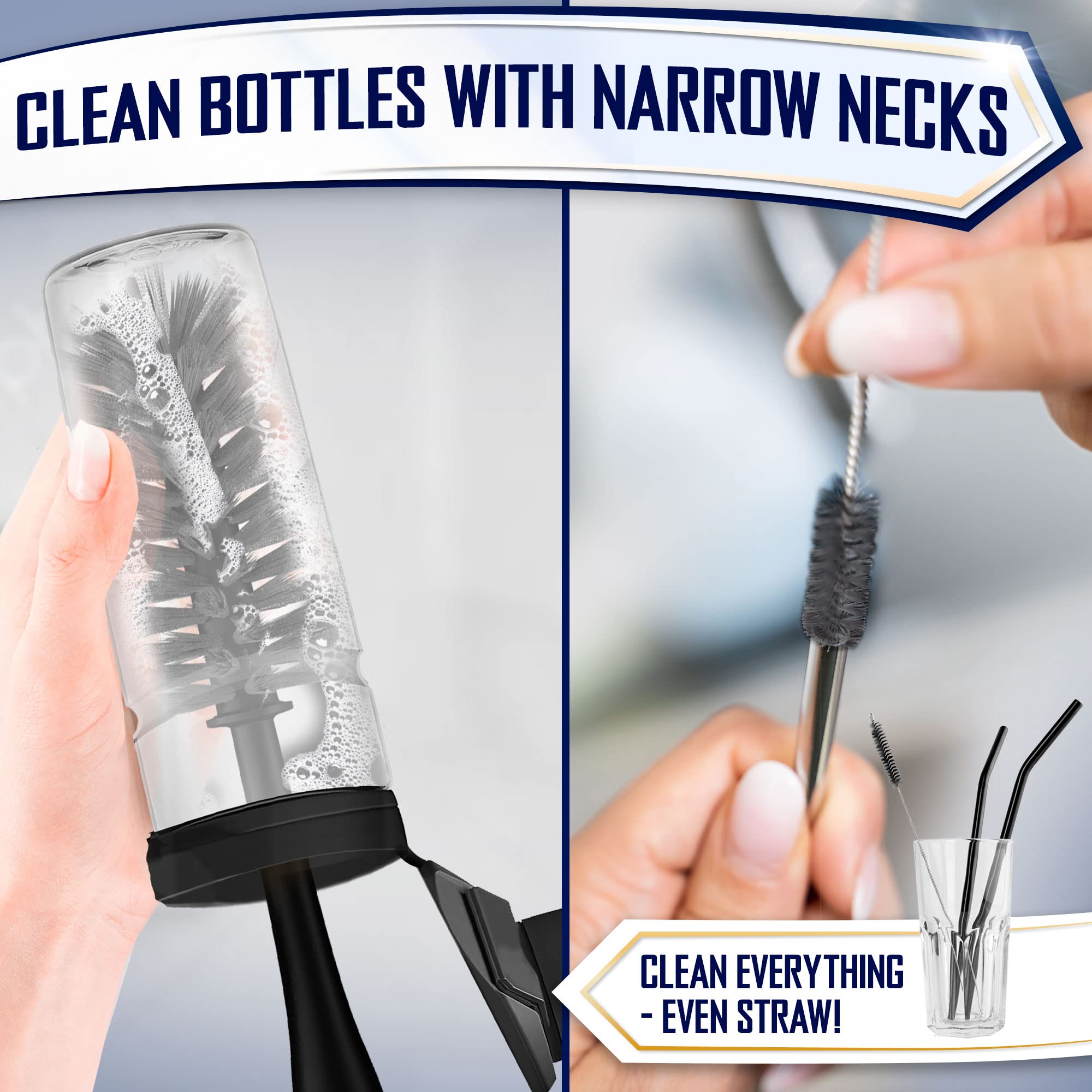 Trazon scrub brush with integrated scraper lifting stuck-on food effectively