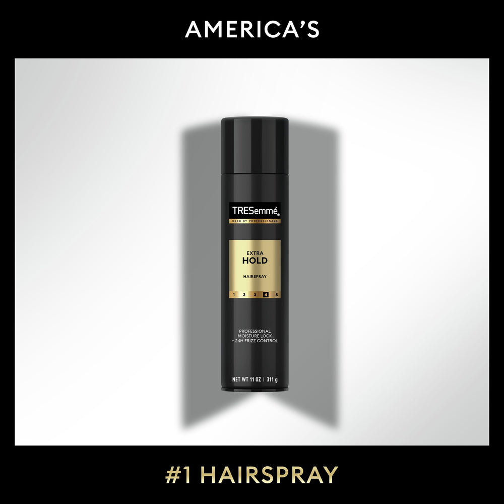TRESemmé can beside styled hair illustrating long-lasting finish