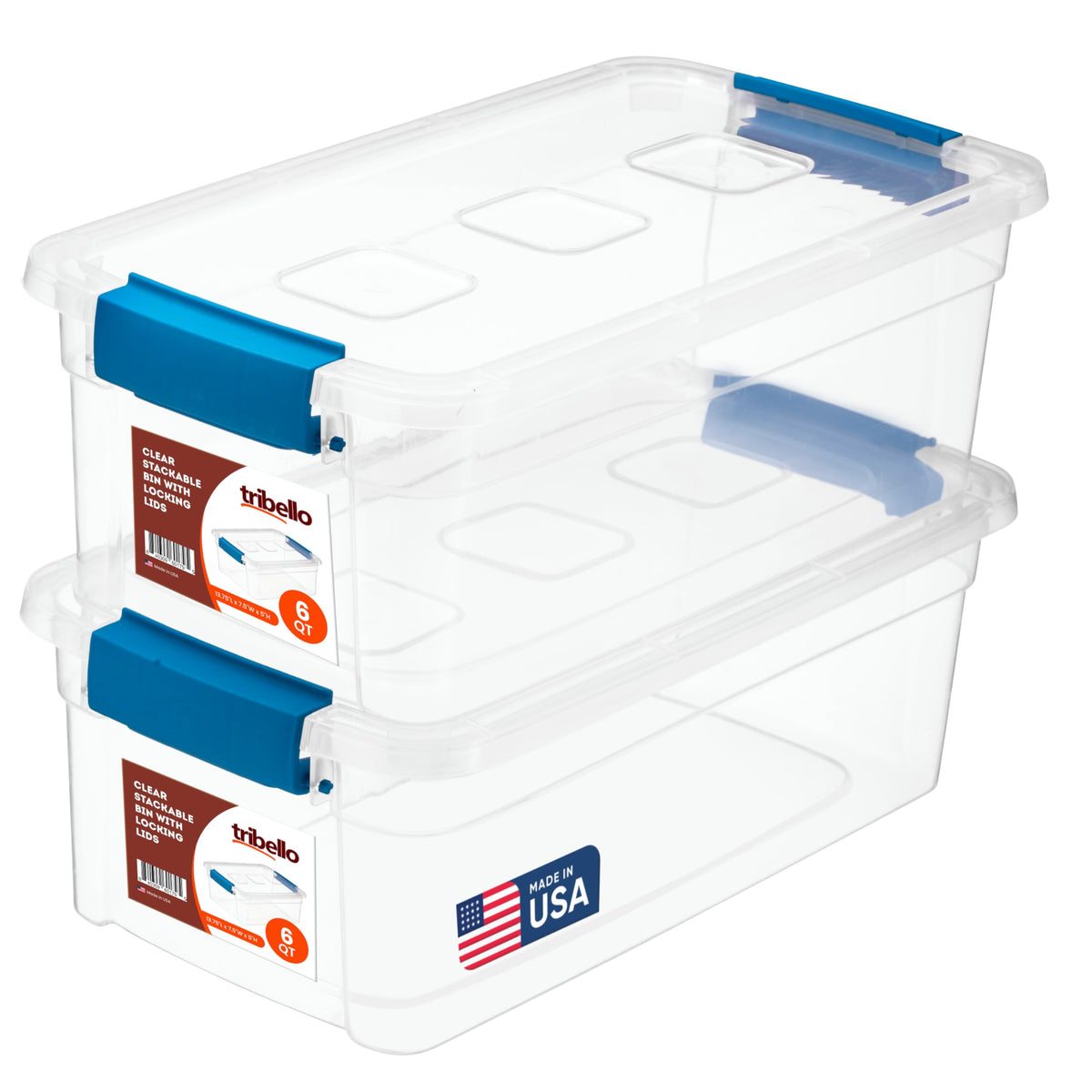 Tribello front view clear storage bin showing transparent visibility and neat organization