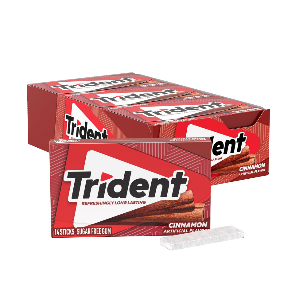 Trident cinnamon front packaging showing brand and bulk value for portability