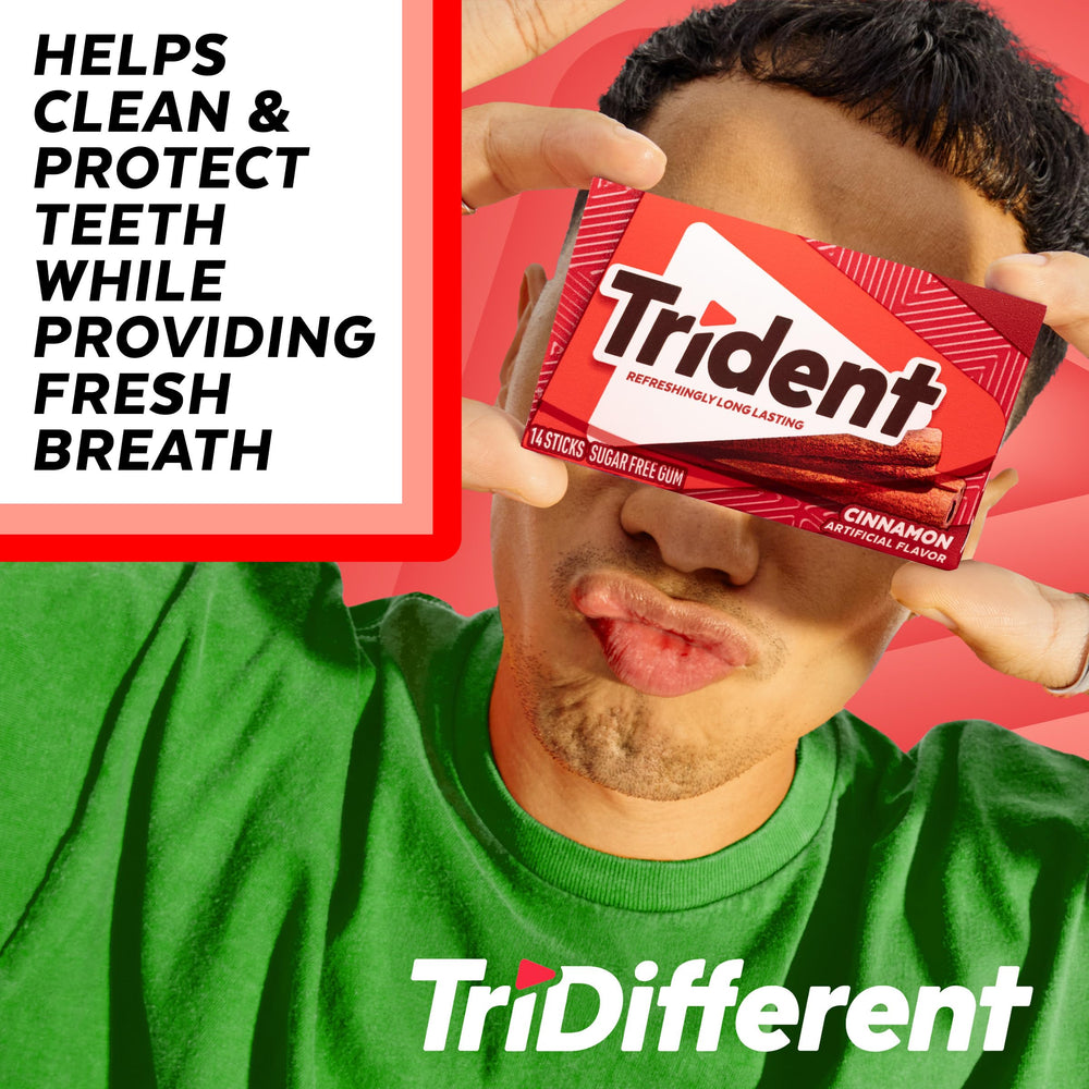 Trident cinnamon ingredient label with xylitol shown for sugar free benefit