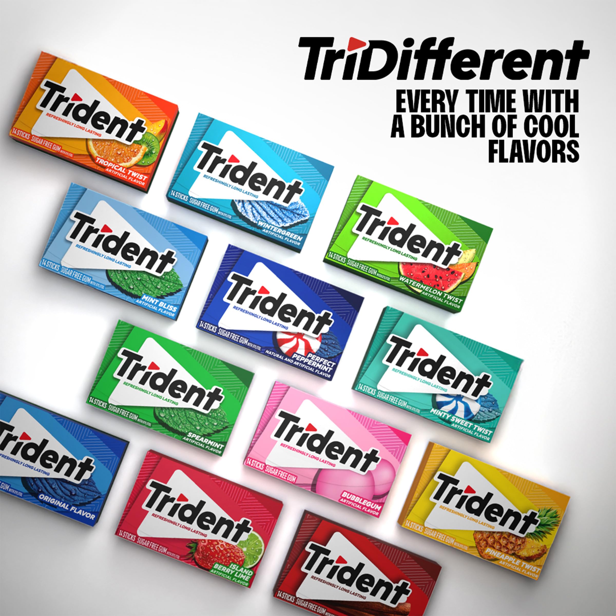 Trident cinnamon pack on office desk showing quick breath freshening at work