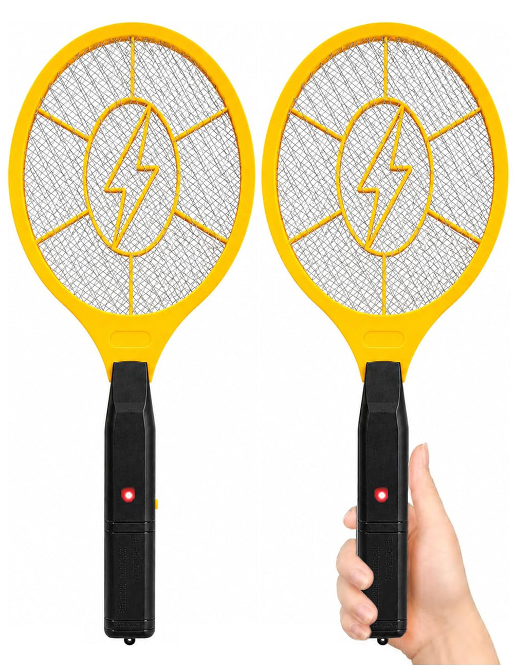 TRIDOK front view of racket packaging showing two zappers and benefits