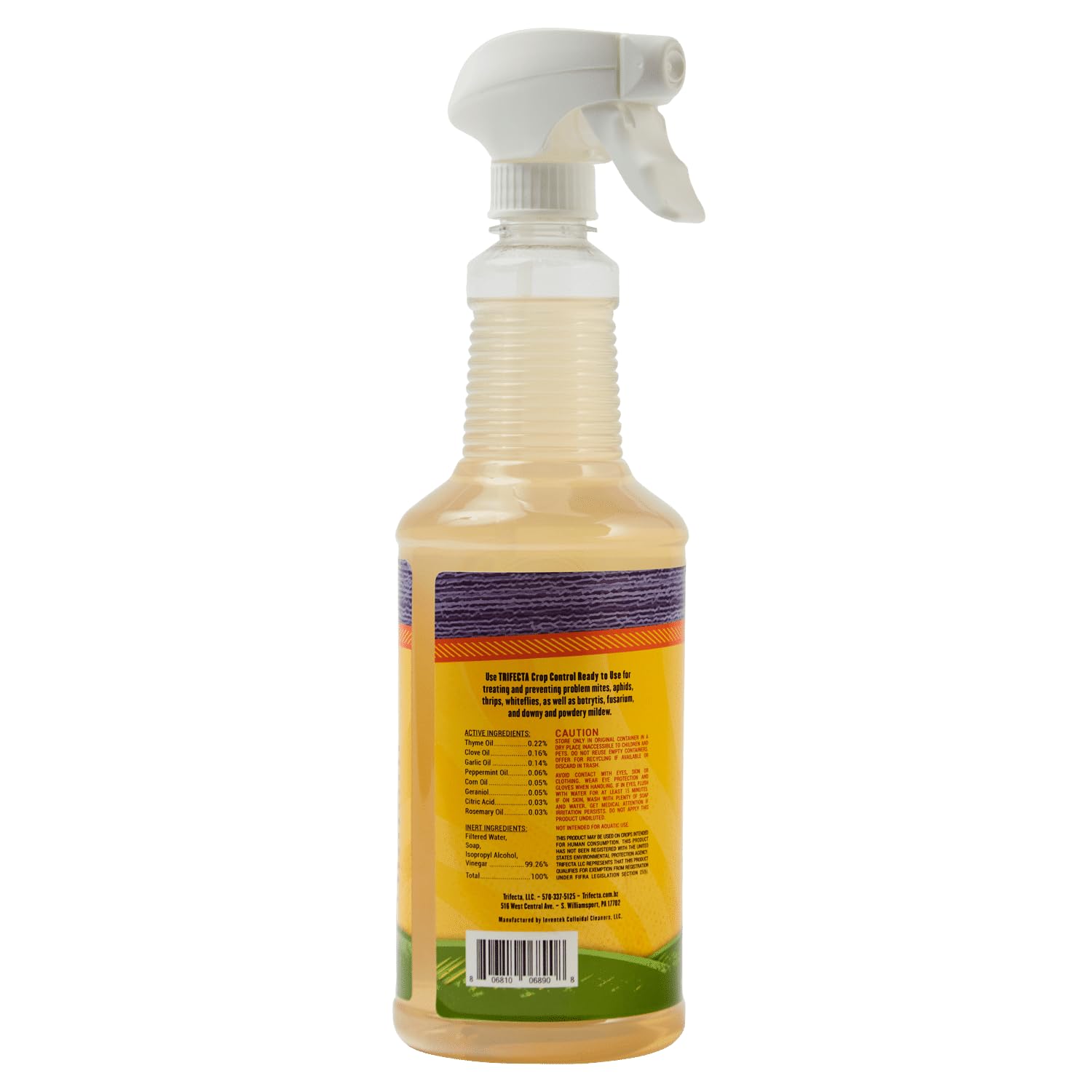Trifecta label close-up with ingredients and directions for safe effective use