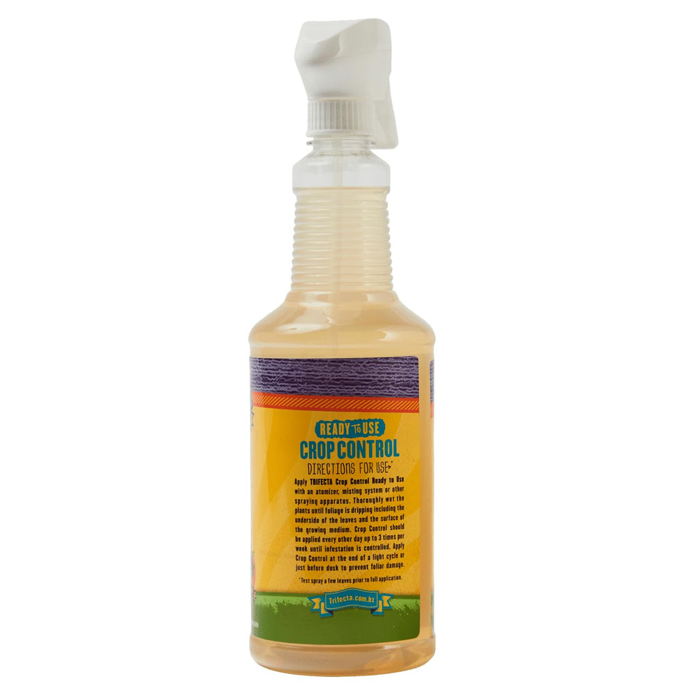 Trifecta bottle staged in an indoor garden showing low-odor, home-friendly use