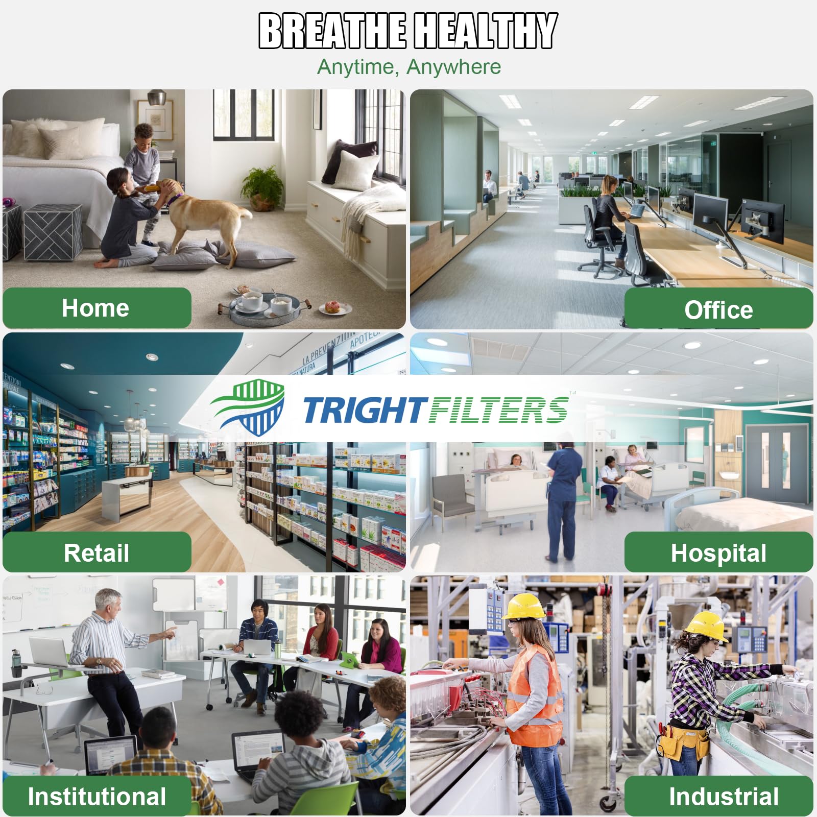TRIGHTFILTERS visual pollen and particles illustration showing reduced allergens