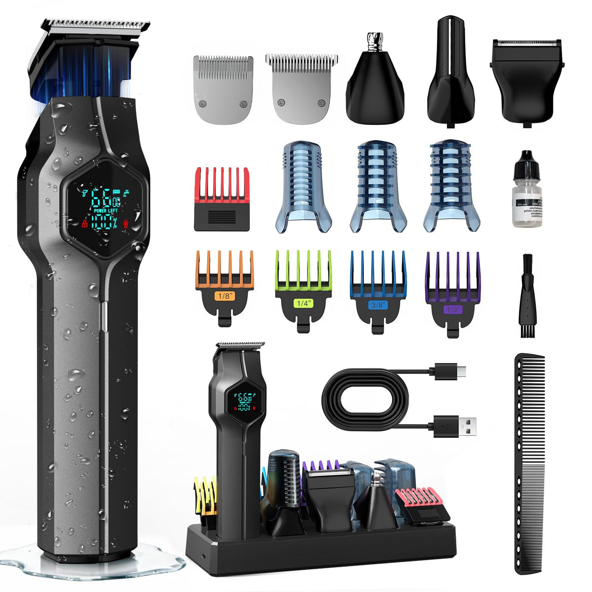 TRIMX front view showing complete trimmer and attachments for versatile grooming