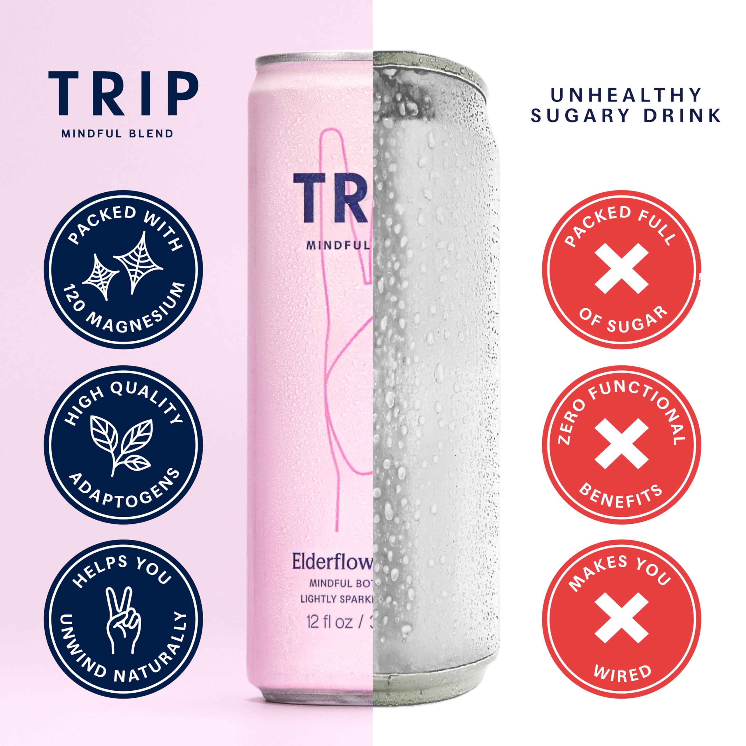 TRIP opened can with visible bubbles, conveying light sparkle and crisp taste
