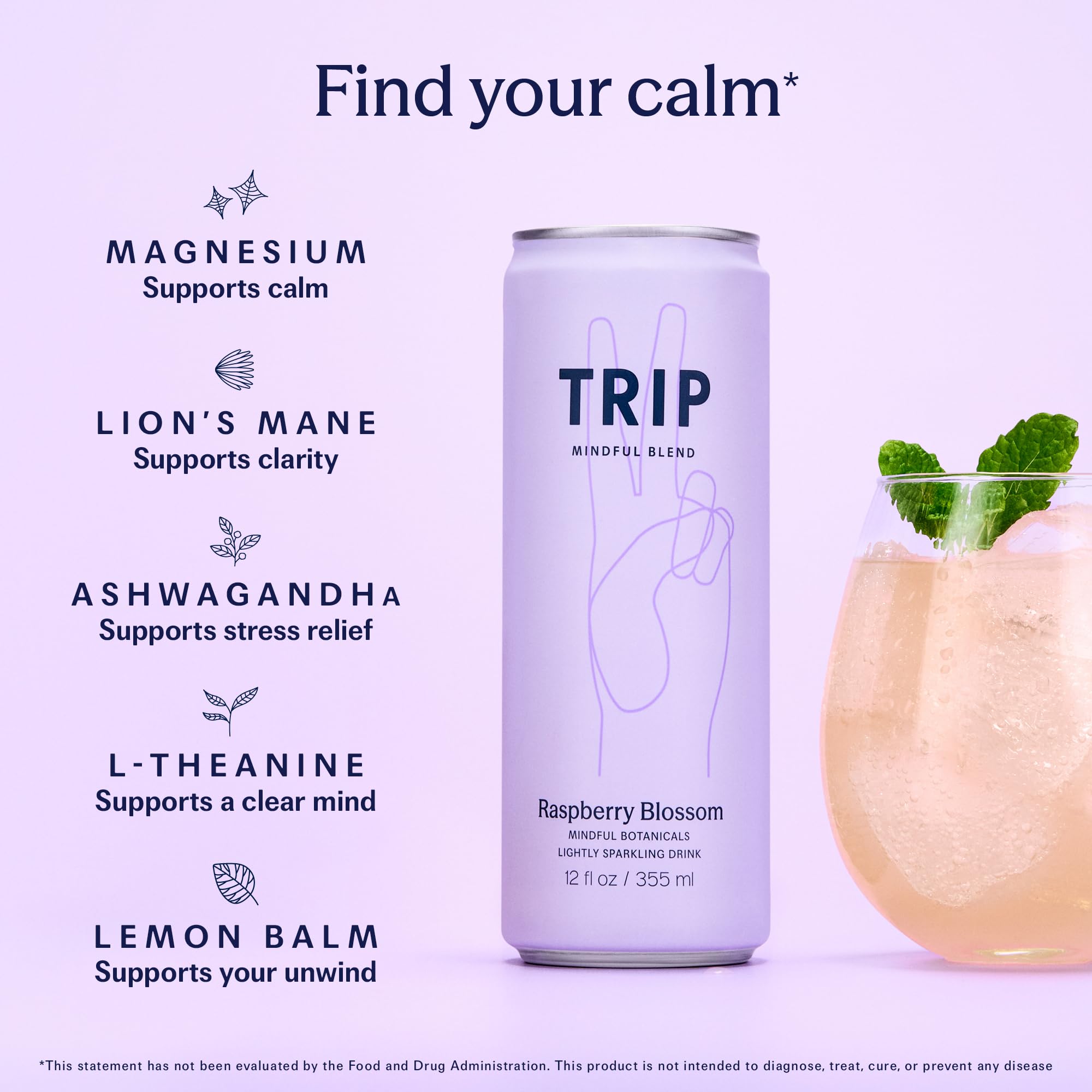 TRIP ingredient label view showing botanicals and transparency benefits