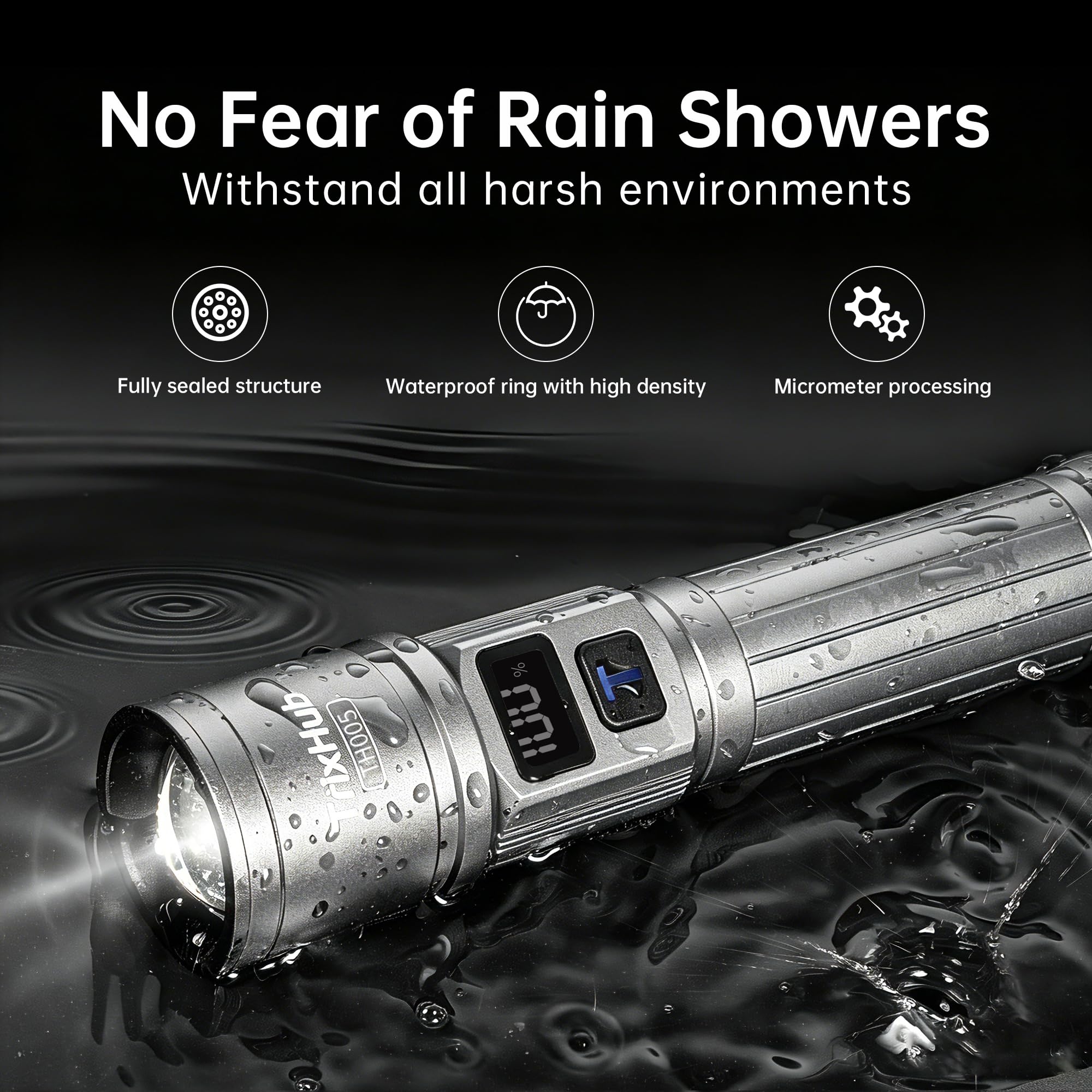 TrixHub flashlight illuminating tent and gear illustrating outdoor reliability