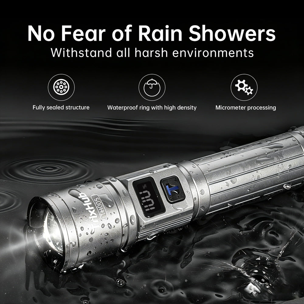 TrixHub flashlight illuminating tent and gear illustrating outdoor reliability