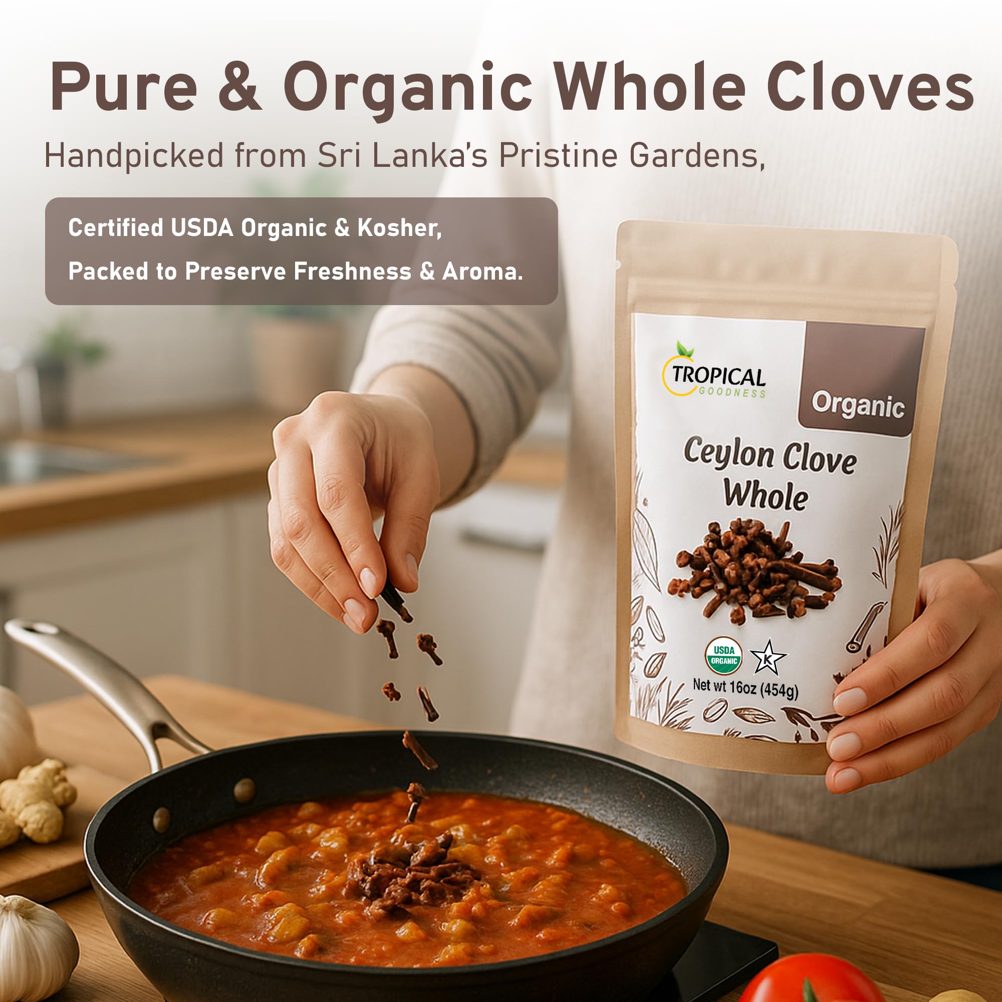 Tropical Goodness product label showing USDA Organic and Kosher certifications