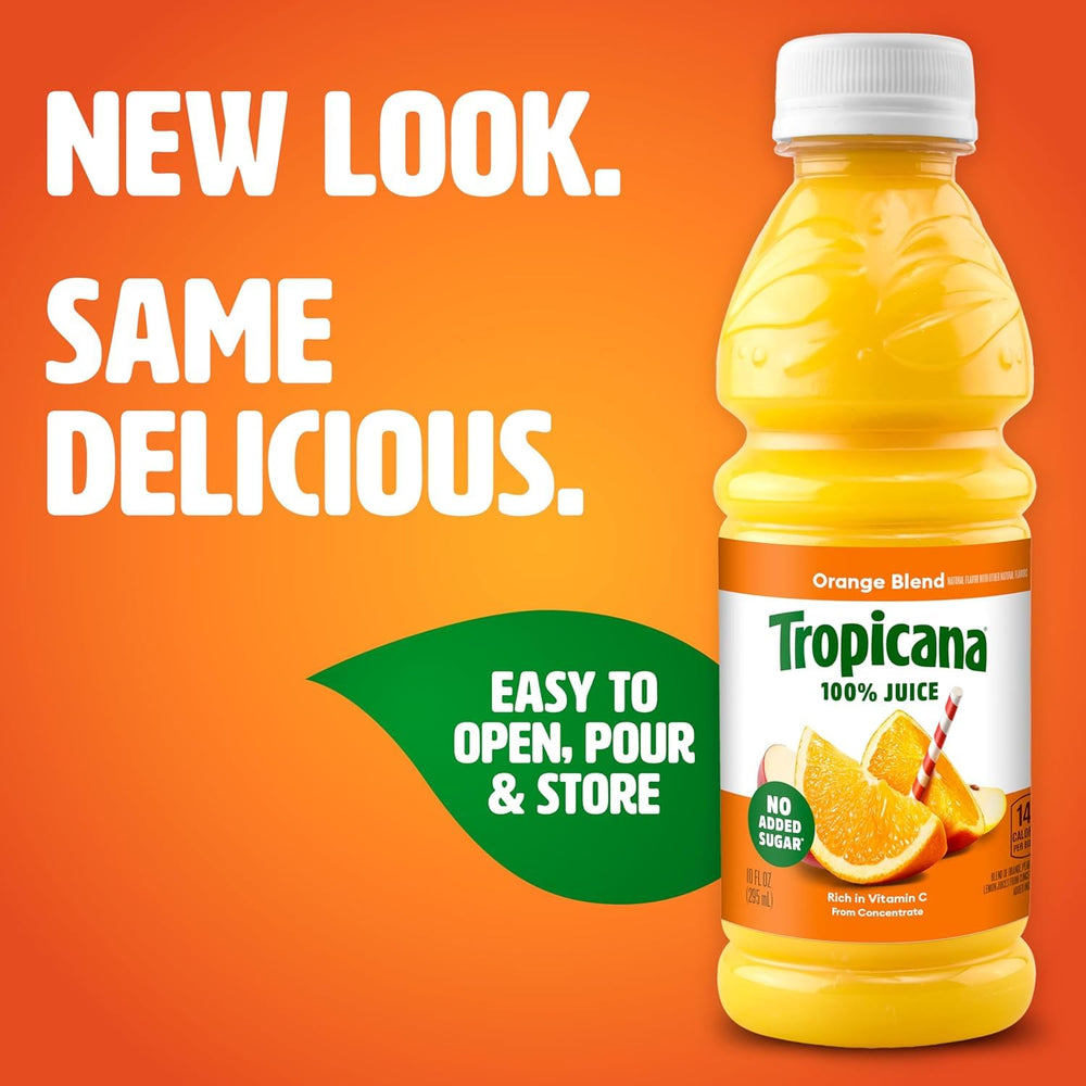 Tropicana orange bottle close-up highlighting bright color and freshness