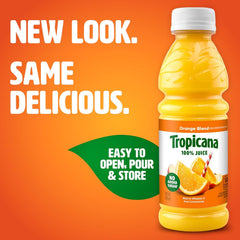 Tropicana orange bottle close-up highlighting bright color and freshness