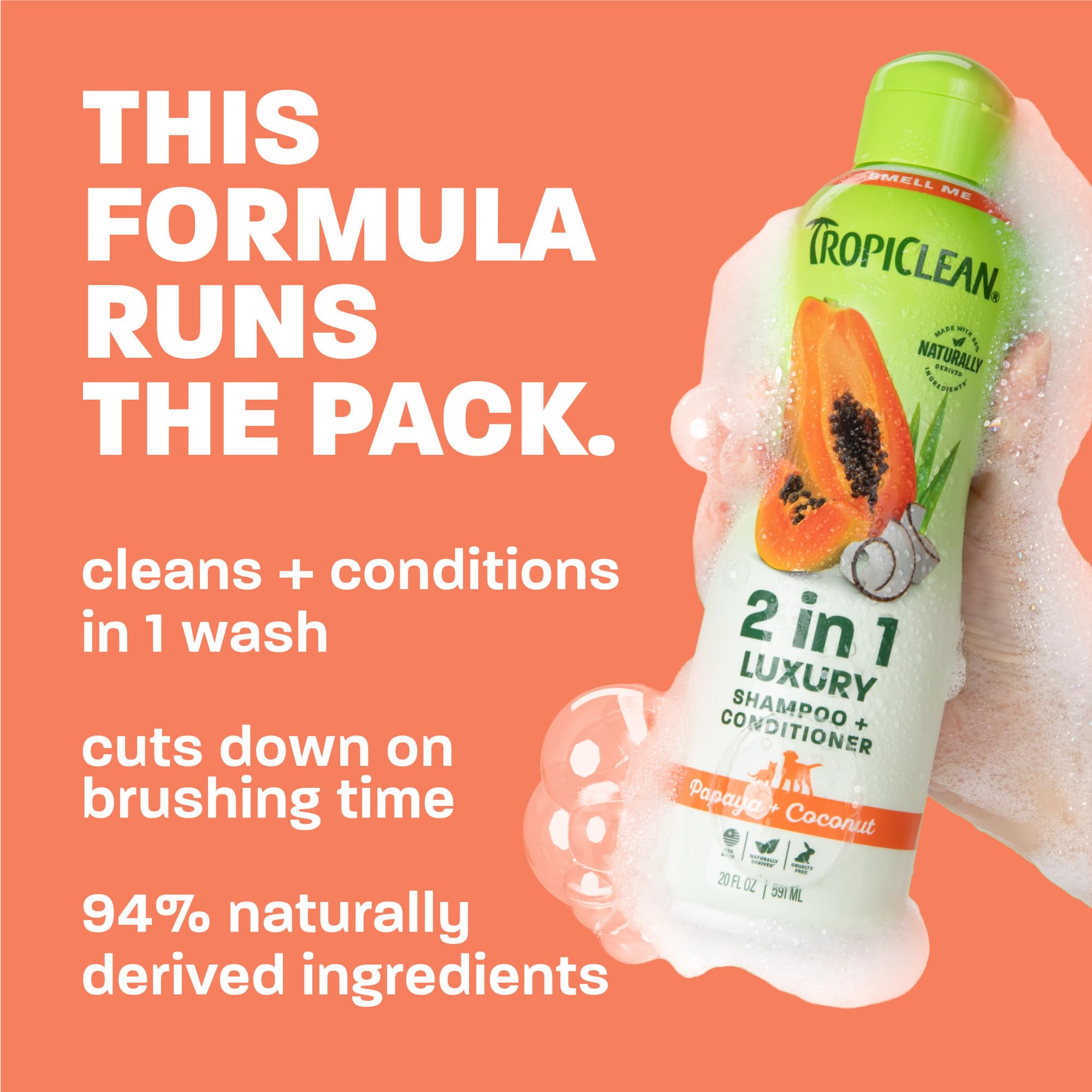 TropiClean poured into hand to demonstrate easy dispensing and measured application