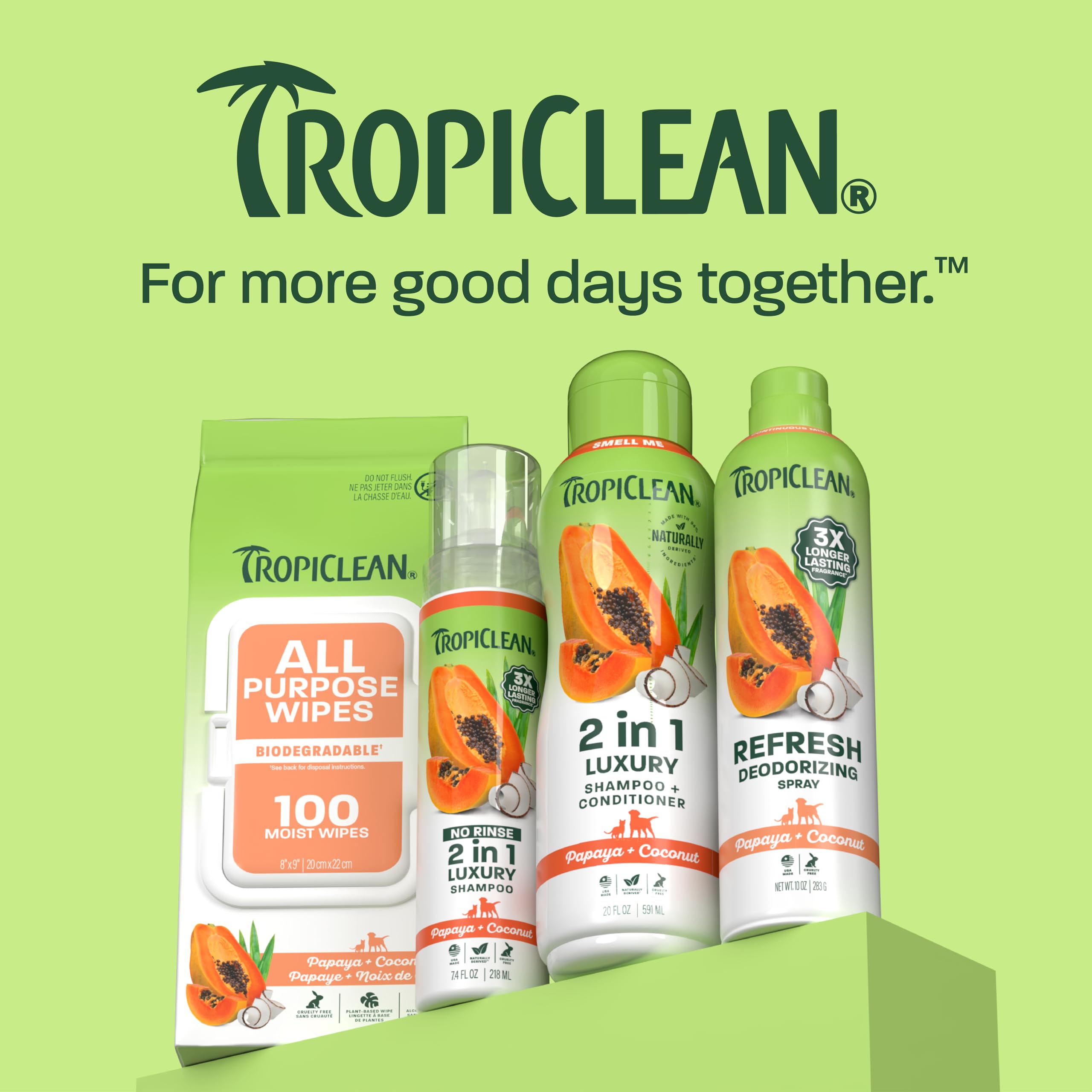 TropiClean used in puppy bath lifestyle scene showing gentle, family-friendly grooming