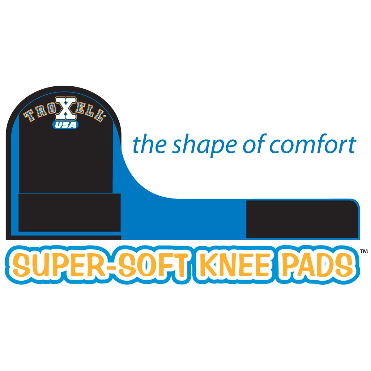 TROXELL USA kneepad next to hand for size comparison and coverage reassurance