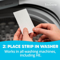 Tru Earth strips in washer with laundry showing convenient pre-measured cleaning