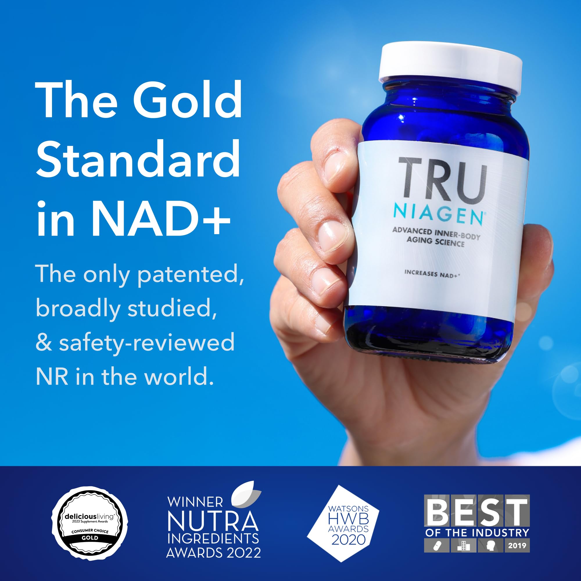 TRU NIAGEN two bottles together illustrating 180 servings supply