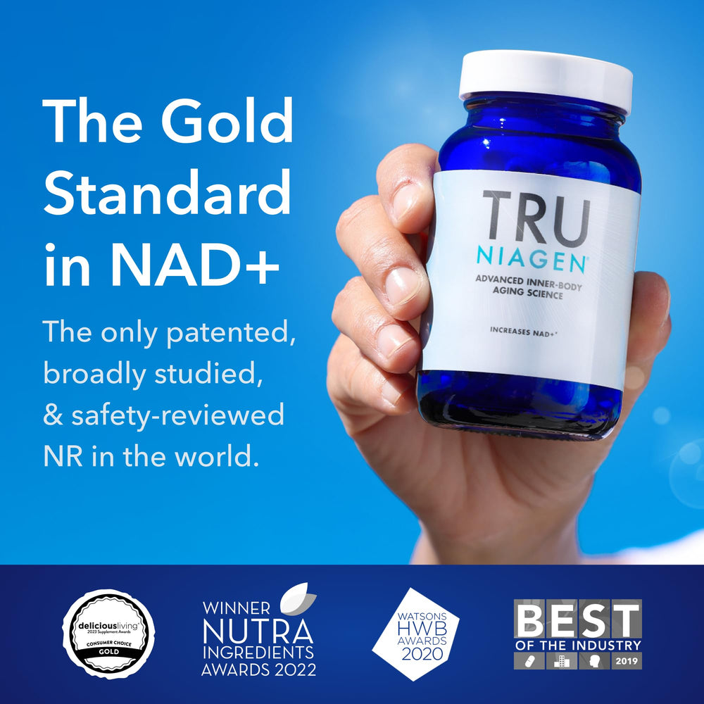 TRU NIAGEN two bottles together illustrating 180 servings supply