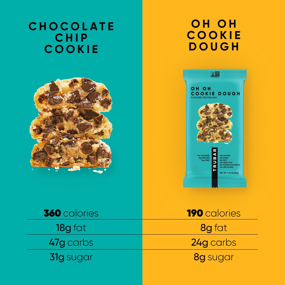 TRUBAR protein bar in hand illustrating portable size for on-the-go nutrition