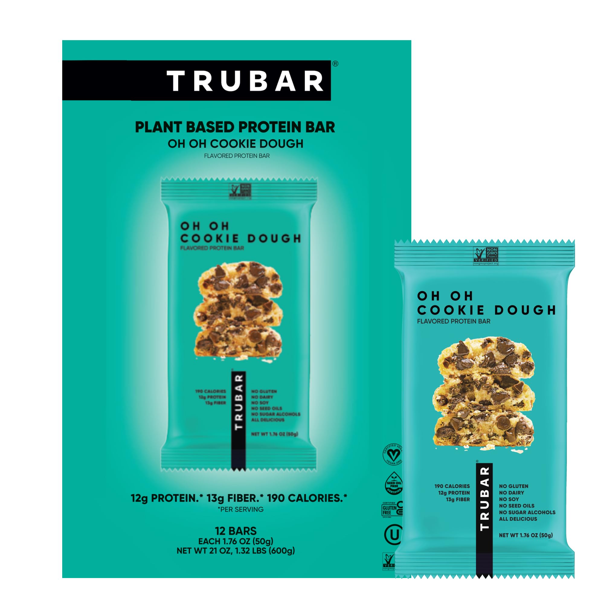 TRUBAR front packaging showing Oh Oh Cookie Dough benefits and clean ingredients