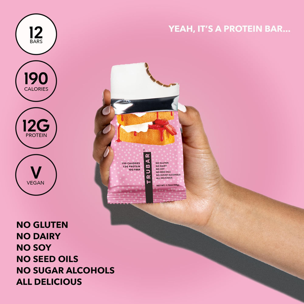 TRUBAR bar cross-section revealing cake-like texture and fiber-rich interior for satisfaction