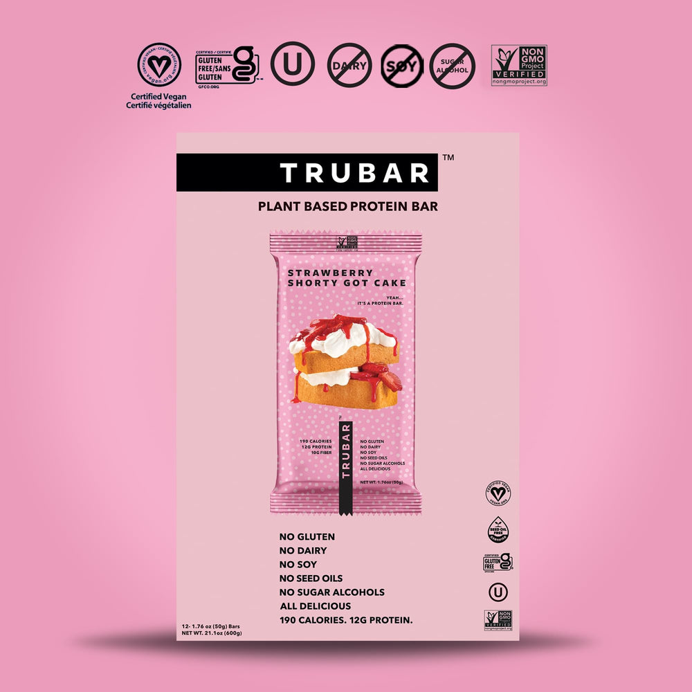 TRUBAR unwrapped Strawberry Shorty bar close-up showing frosted coating and creamy look