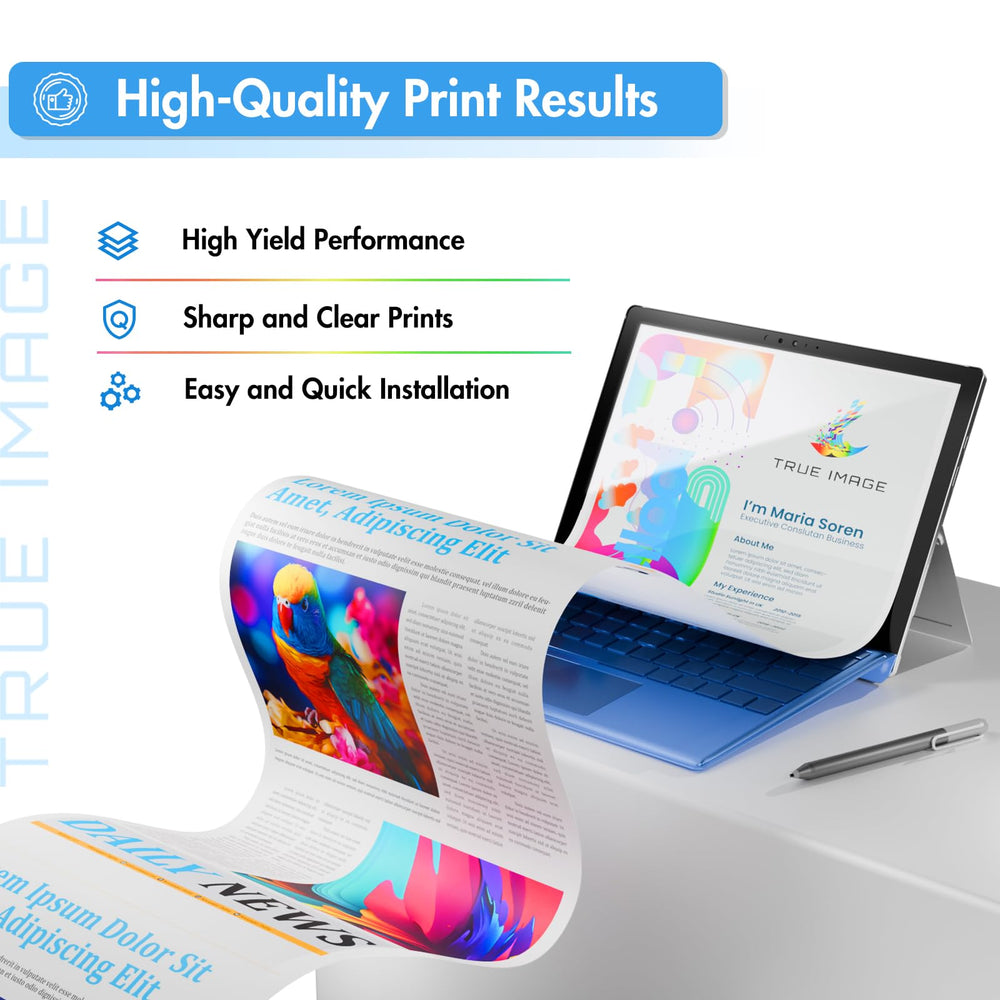 TRUE IMAGE cartridge installed in HP printer showing easy fit and seamless use