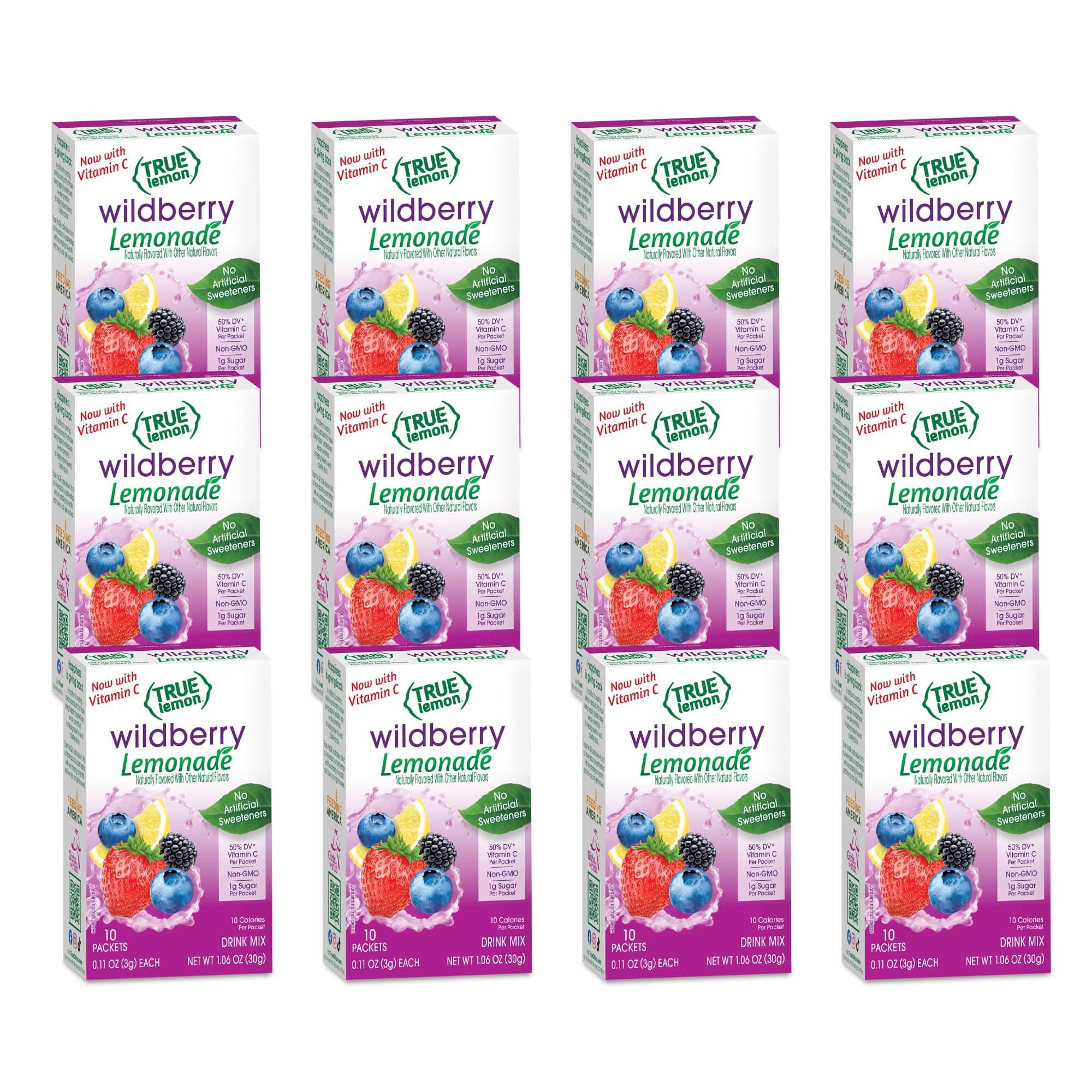 True Lemon front packaging showing wildberry lemonade packets and benefits