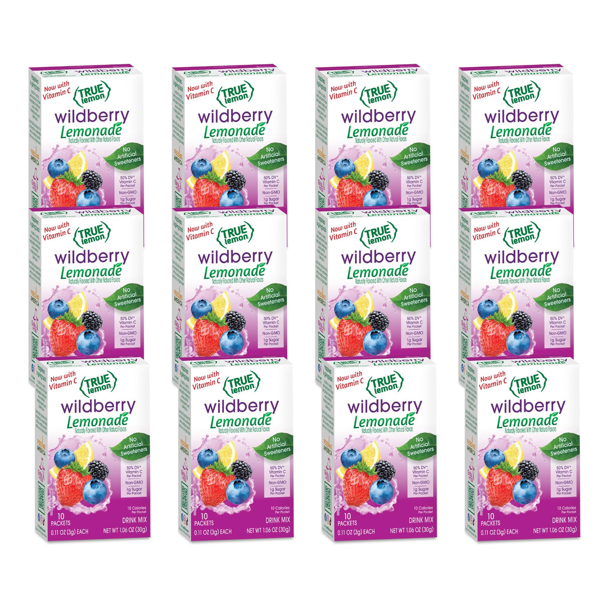 True Lemon front packaging showing wildberry lemonade packets and benefits