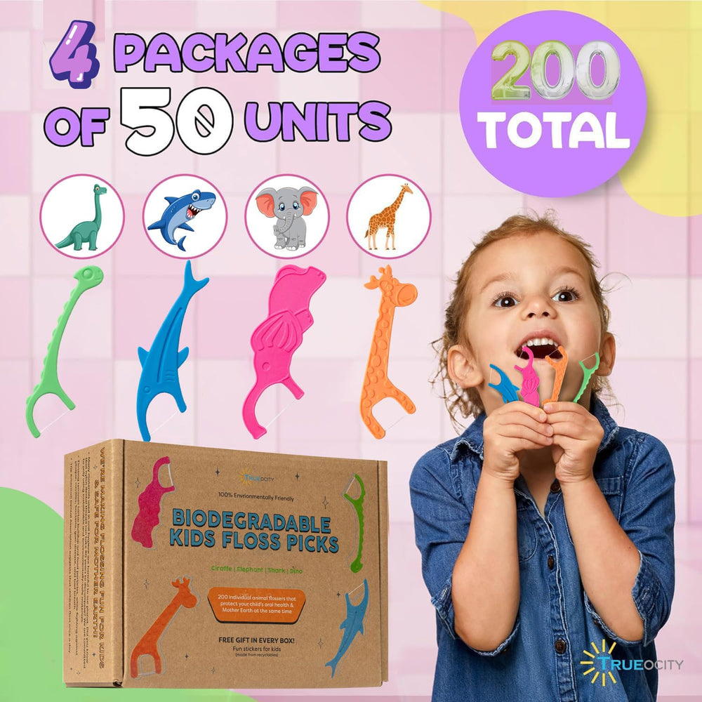 Trueocity four animal designs displayed to boost kids' flossing engagement