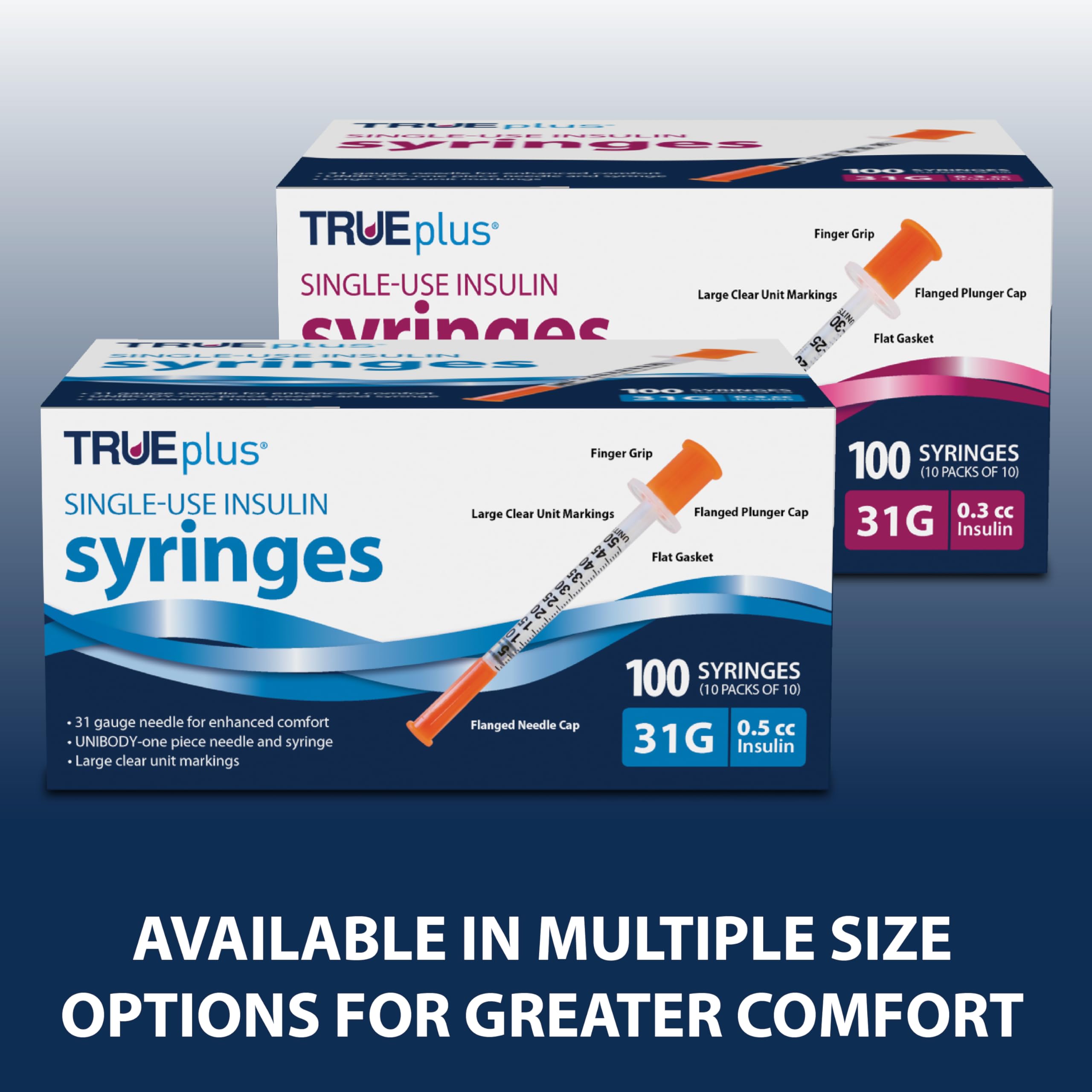 TRUEplus pack contents arranged to display ten 10-count strips and overall 100-count box organization